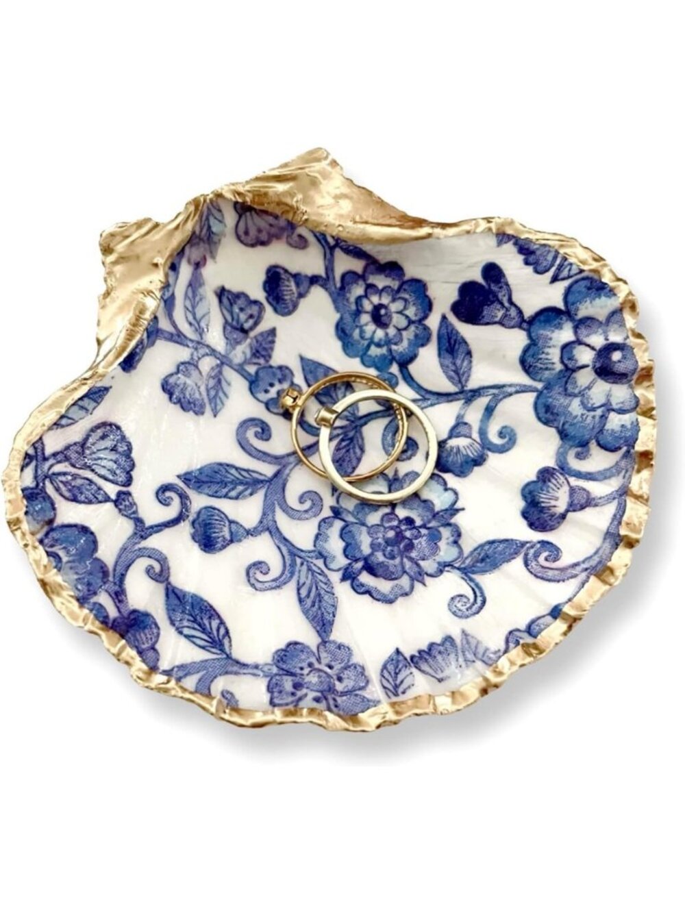 Floral Lace Trinket Dish with Pearl Earrings - Chinoiserie Jewelry Gift for